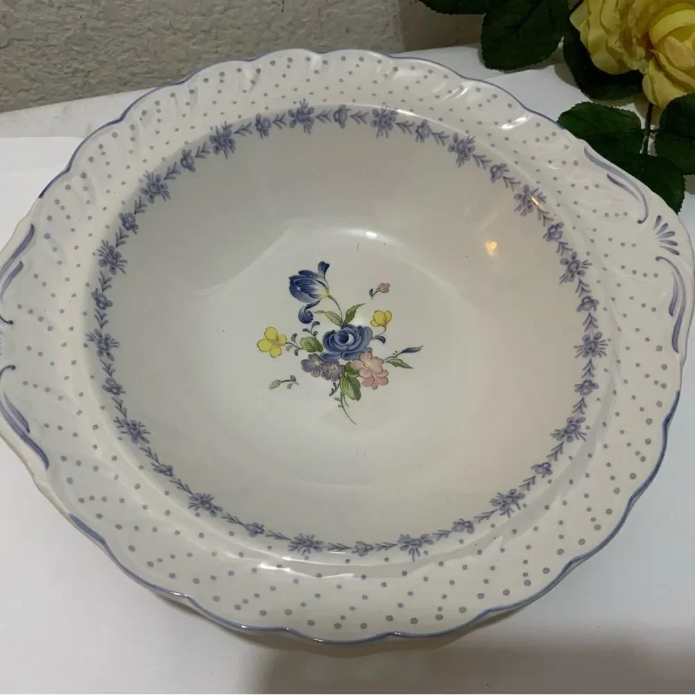 Nikko Fine Tableware Japan Serving Bowl Blue Peony 10 x 11.5 Flower G10